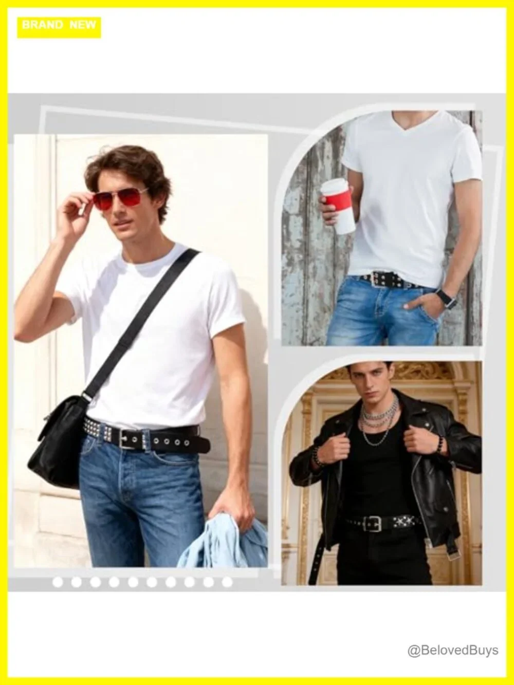 3 Pc Studded Belt Set PU Leather Metal Buckle Punk Goth Y2K Women's Belts